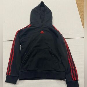 Adidas Hoodie Pullover Size Youth Medium Black with Red Piping & Kangaroo pock